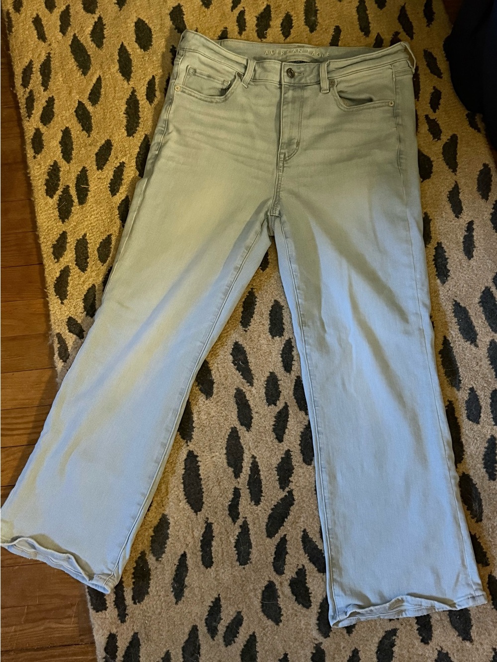 American Eagle Outfitters Hi Rise Kick Boot Crop Light Blue Jeans